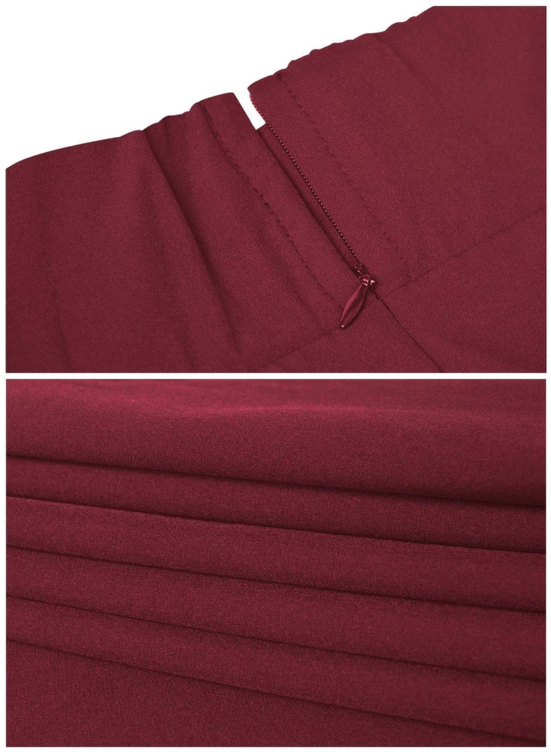 Ranphee Black Maxi Skirts for Women Vintage Summer High Waisted A-line Long Flowy Skirt, Burgundy, Small - Image 5